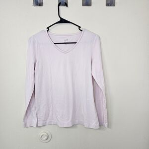 J.Jill Satin Stitch Tee Women’s S Petite Pink Long Sleeve Cotton Top